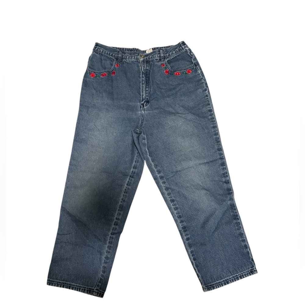 Vintage Ladies Blue Jeans with Red Embroidery